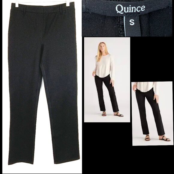 New Quince Ultra-Stretch Ponte Straight Leg Black Pants Size S - Picture 1 of 16
